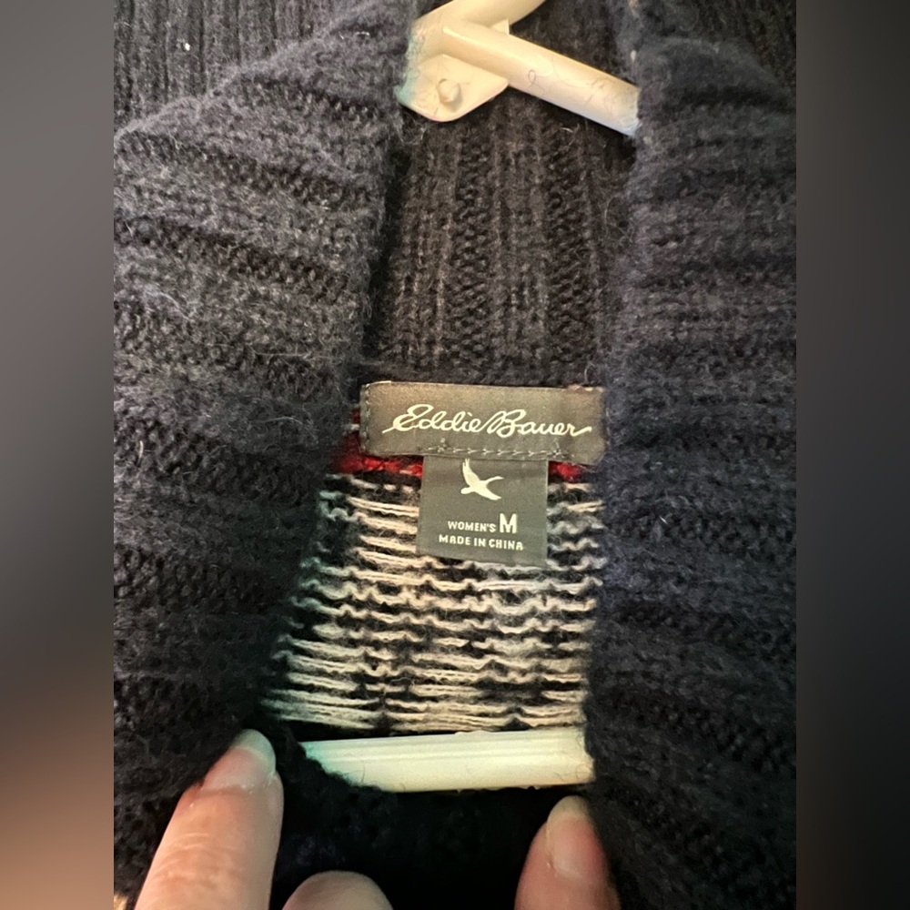 Women’s Eddie Bauer Navy, Red, and White Fair Isle Knit Sweater - Picture 2 of 5